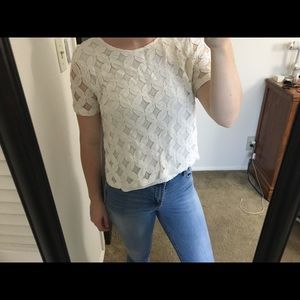 White short sleeve lace crop top
